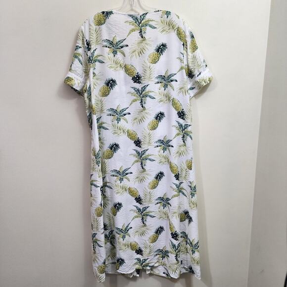 Ekouaer pearl snap front housecoat nightgown pineapple print woman's size large - Picture 4 of 14